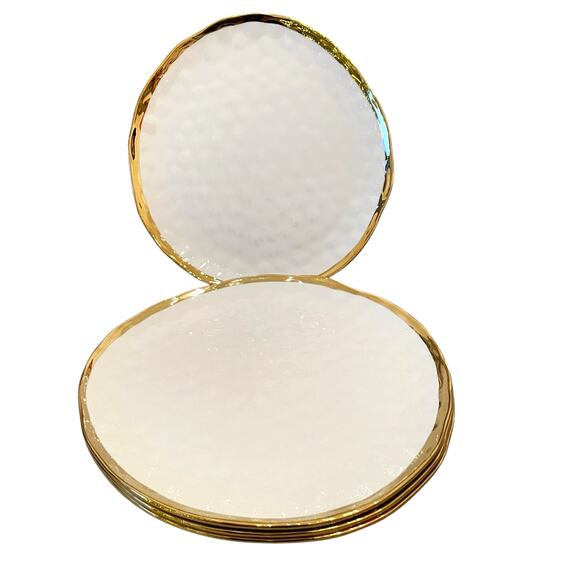 Yedi Bone China Dinner Plates 10" Set of 4 White & Gold Textured Finish New - Picture 8 of 14